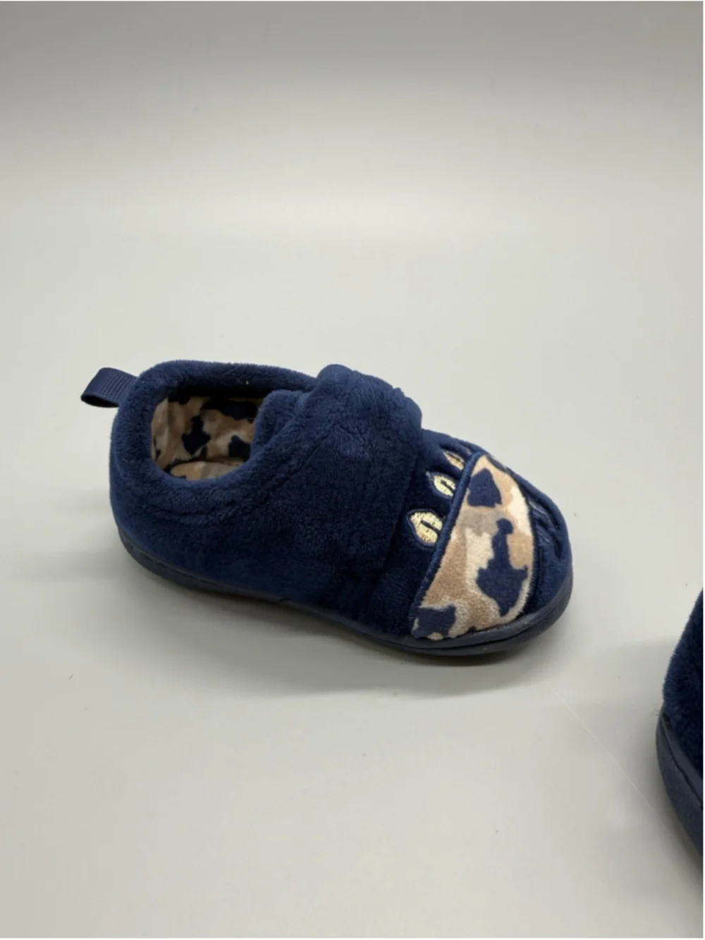 Wonder Nation Dinosaur Fleece Slippers Navy Hook & Loop Unisex Baby Size 4